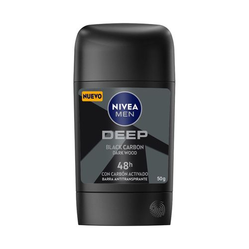 Desodorante Nivea Barra Deep Black Carbón Dark Wood Men 50Gr Bdf
