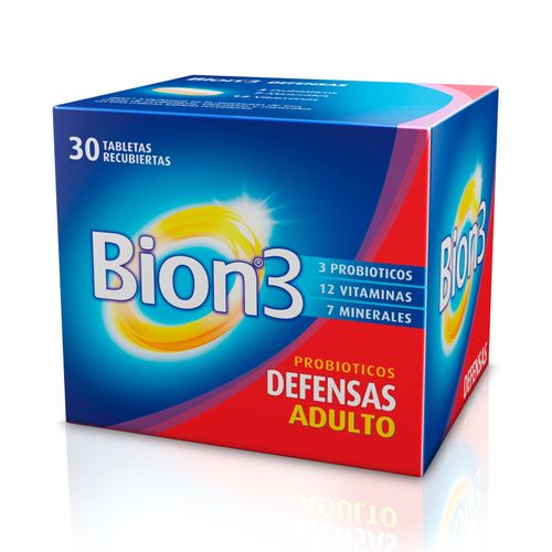 Bion3 Defensas Adulto Suplemento Con Vitaminas Minerales Y Probióticos Caja X 30 Tabletas P&G