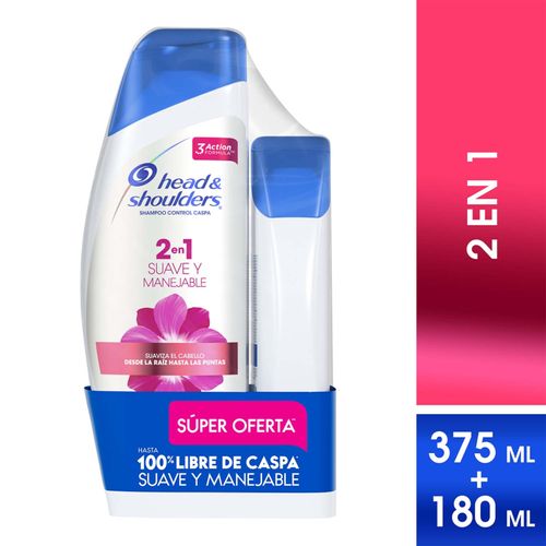 Shampoo Head & Shoulders 2 En 1 Suave Manejable Frasco X 375Ml + Shampoo H&S 2En1 P&G
