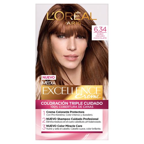 Tinte Excellence Tono 6.34 Rubio Oscuro Chocolate 1 Tubo X Loreal