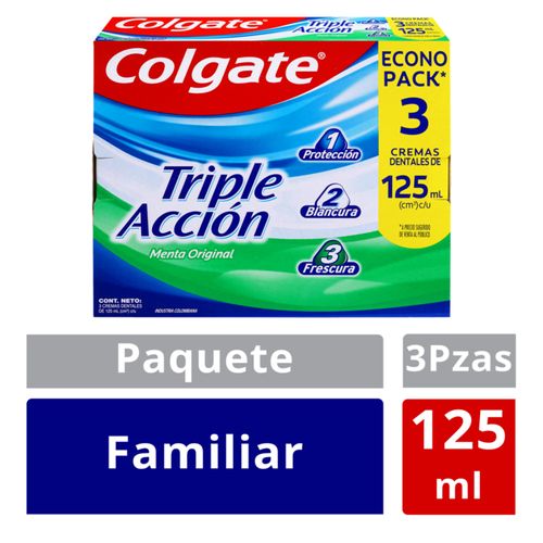 Crema Dental Colgate Triple Acción Tubo X 125 Ml 3 Unidades