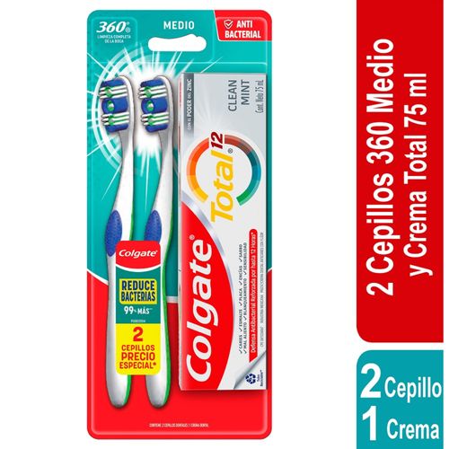 Cepillo De Dientes Colgate 360 X2 Und + Cre Dental Total 75Gr Prec Esp