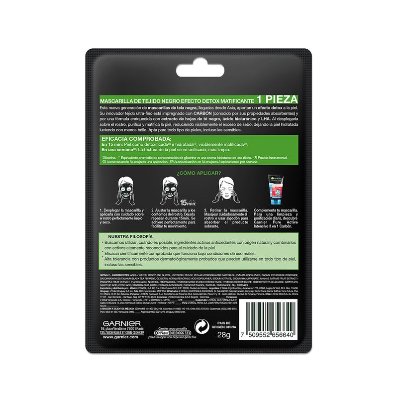 Mascarilla Facial Tela Carbón Sachet 28 Gr
