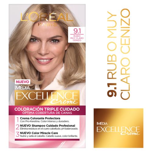 Tinte Excellence Tono 9.1 Rubio Claro Cenizo 1 Tubo X Loreal