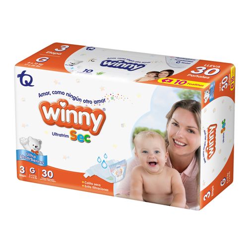 Pañal Winny Ultratim Sec 3/G + 10 Toall 30 Unidades Tecnoquímicas