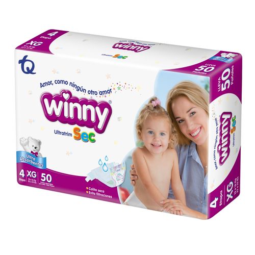 Pañal Winny Ultratrim Sec 50 Unds Talla 4/Xg + 10 Toallas Húmedas Tecnoquímicas