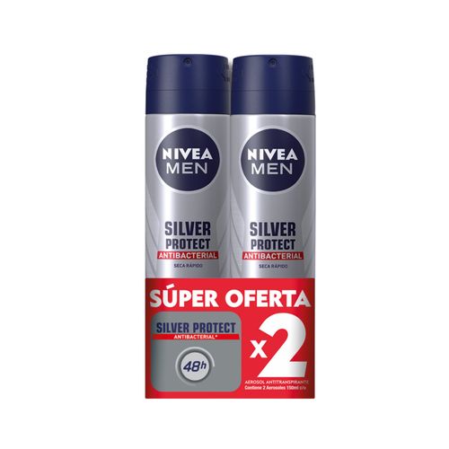 Desodorante Nivea Aerosol Silver Hombre 2 Frascos X 150 Ml Bdf