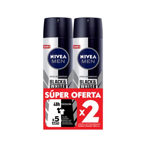 Desodorante Nivea Aerosol Black White Hombre 2 Frascos X 150 Ml Precio Especial Bdf