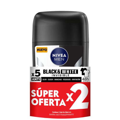 Desodorante Nivea En Barra Black & White Hombre Frasco X 50 2 Unidades Ml Bdf