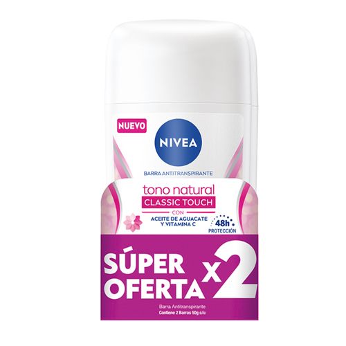 Desodorante Nivea Aclarado Natural Classic Touch 2 Barras 50Gr P.E Bdf