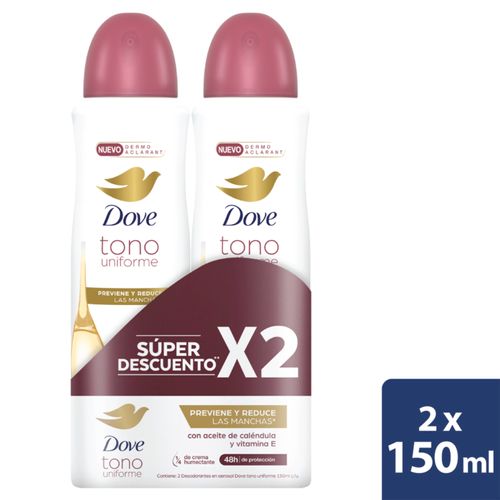 Desodorante Dove Aerosol Dermo Aclarant 2 Unidades Frasco X 150 Ml Precio Especial Unilever