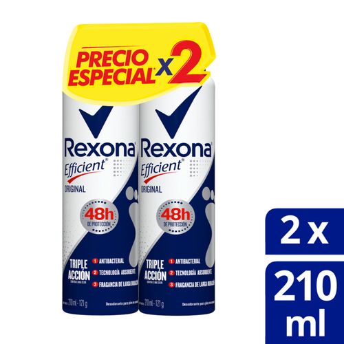 Desodorante Rexona Aerosol Efficient Original 2 Frascos X 210 Ml Unilever