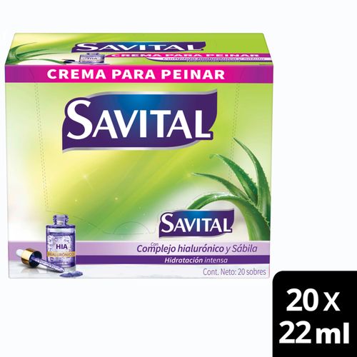 Crema Para Peinar Savital Hialurónico Caja X 20 Sobres 22 Ml Unilever