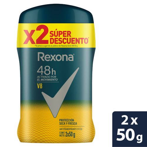 Desodorante Rexona Barra V8 2 Unidades 50 Gr Precio Especial Unilever