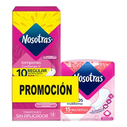 Tampones Nosotras Digital Regular Caja X 10 Es + 15 Protector Multi Familia