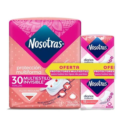 Toallas Higiénicas Nosotras Inv Clas Multiestilo 8 Unidades + Protecores 15 Familia