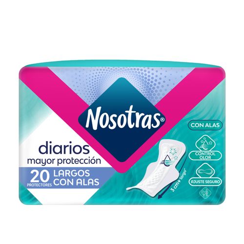 Protectores Diarios Nosotras Largos Con Alas Paquete X 20 Unidades