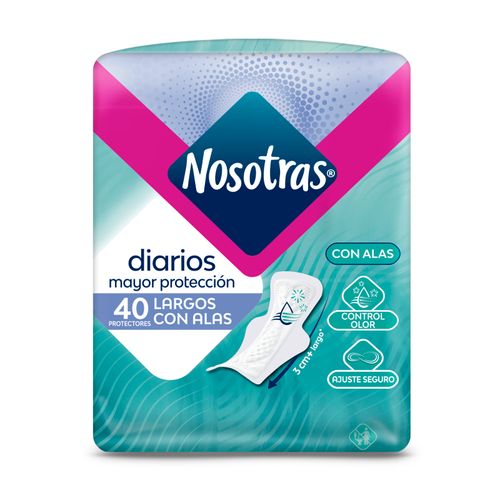 Protectores Diarios Nosotras Largos Con Alas Paquete X 40 Unidades