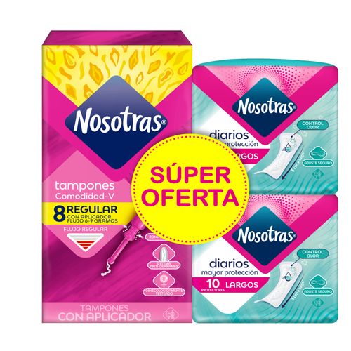 Tampones Nosotras Con Con Aplicador Reg Caja X 8 Unidades + 2 Protector Lar 10Unidades