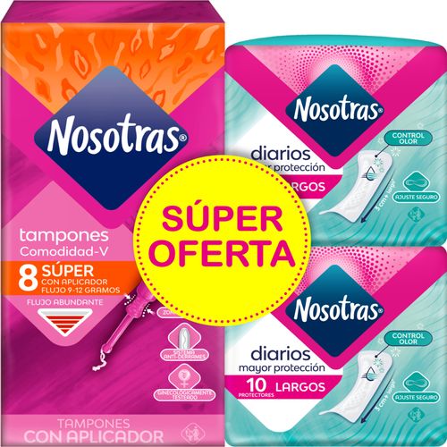 Tampones Nosotras Con Aplicador Super Caja X 8 Un + 2 Protector Largos 10 Un