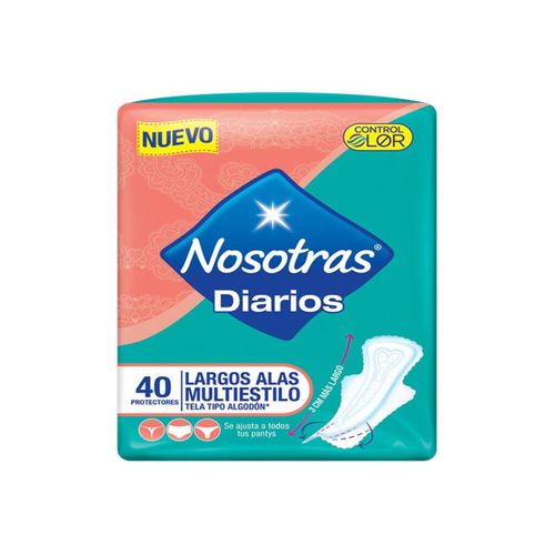 Protectores Diarios Nosotras Largo Alas Multiestilo Bolsa X 40 Unidades