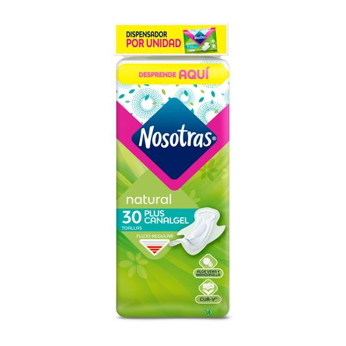 Toallas Higiénicas Nosotras Natural Plus Canal Displey 30 Unidades Familia