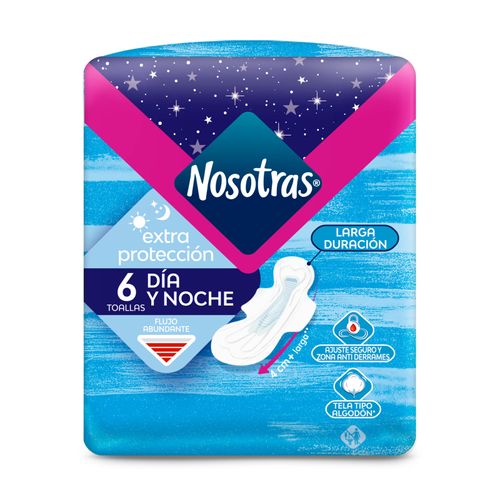 Toallas Higiénicas Nosotras Extra Protección Tela Tipo Algodón Paquete 6 Unidades Familia