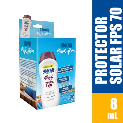Bloqueador Sundown Playa Piscina Fps70 Sachet Caja X 12 Sobres 8 Gr Johnson