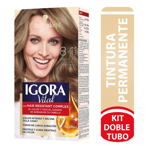Tinte Igora Vital Rubio Claro Cenizo Pro + Tubo X 50 Ml Estuche 8-11 Henkel