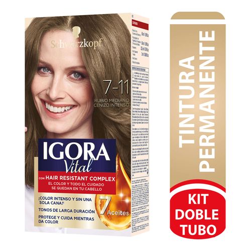 Tinte Igora Vital Rubio Medio Cenizo + Tubo X 50 Ml Estuche 7-11 Henkel