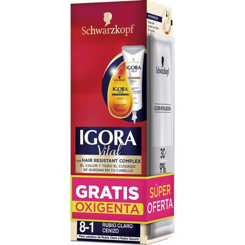 Tinte Igora Vital Rubio Claro Cenizo + Oxig 6% Dob Tubo X Est 8.1 Pr Henkel