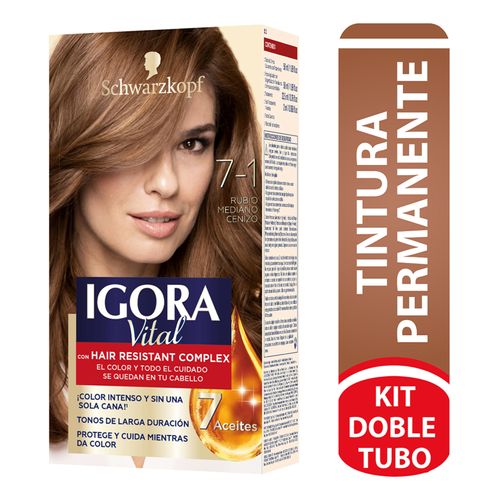 Tinte Igora Vital Rubio Medio Cenizo + Tubo X 50 Ml Estuche 7-1 Henkel