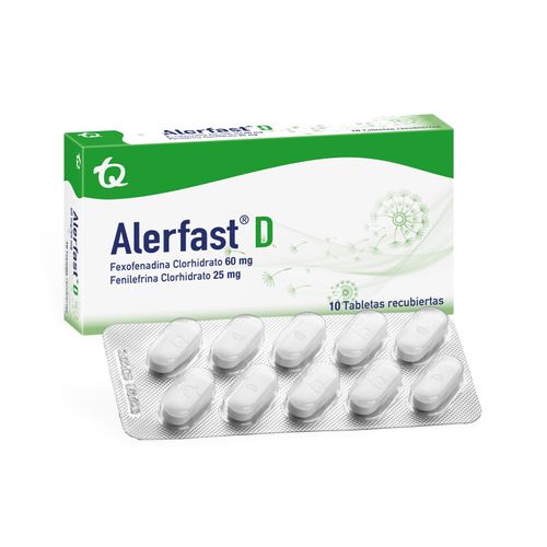 Alerfast-D Fexofenadina Clorhidrato Fenilefrina Clorhidrato 60/25 Mg Caja X 10 Tabletas Tecnoquímicas