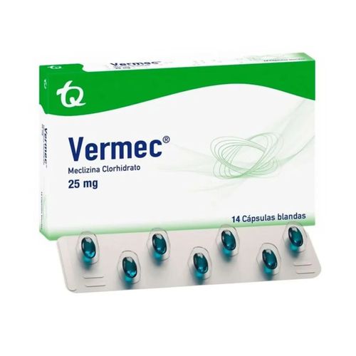 Vermec Meclizina Clorhidrato 25 Mg Caja X 14 Cápsulas Blanda Tq