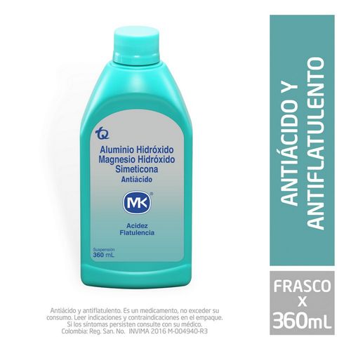 Antiácido Mk Hidroxido Aluminio Magnesio Frasco X 360 Ml Suspensión Tecnoquímicas