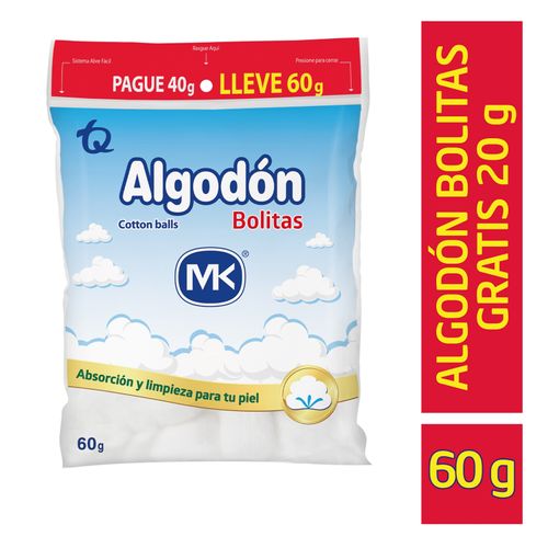 Algodón Pomos Mk Bolsa X 60 Gr Pague 40 Lleve 60 Tecnoquímicas