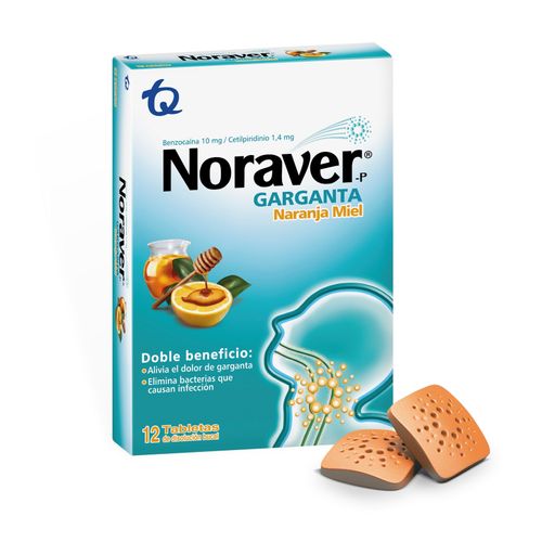 Noraver Garganta Naranja Miel Caja X 12 Tabletas Masticable Tq