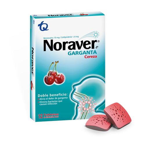 Noraver Garganta Cereza Caja X 12 Tabletas Masticable Tecnoquímicas