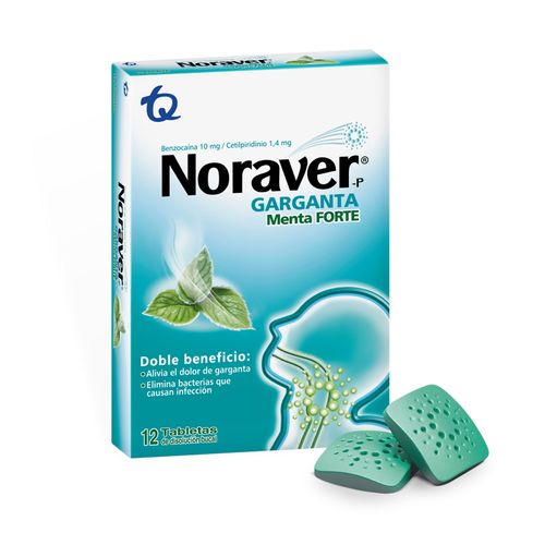 Noraver Garganta Forte Menta Caja X 12 Tabletas Masticable Tecnoquímicas