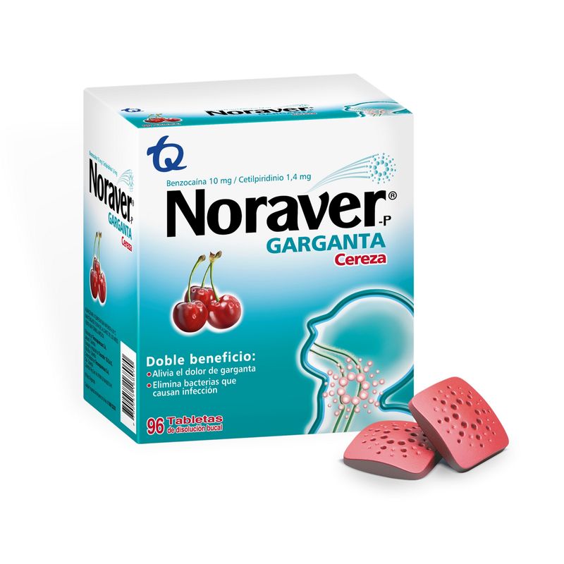 Noraver Garganta Cereza 96 Tabletas Masticable