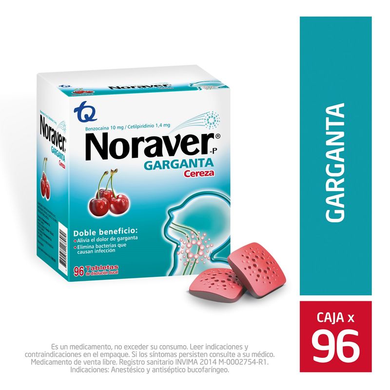 Noraver Garganta Cereza 96 Tabletas Masticable