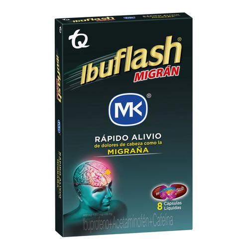 Ibuflash Migran Ibuprofeno 400Mg + Acetaminofén 250 Mg + Cafeína 65 Mg Caja X 8 Cápsulas Mk