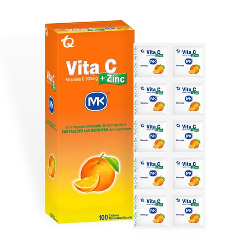 Vitamina Vita C + Zinc Mk 500 Mg Naranja Caja X 100 Tabletas Masticables Tecnoquímicas