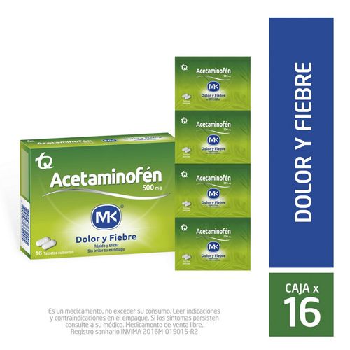 Acetaminofén Mk 500 Mg Caja X 16 Tabletas Tecnoquímicas