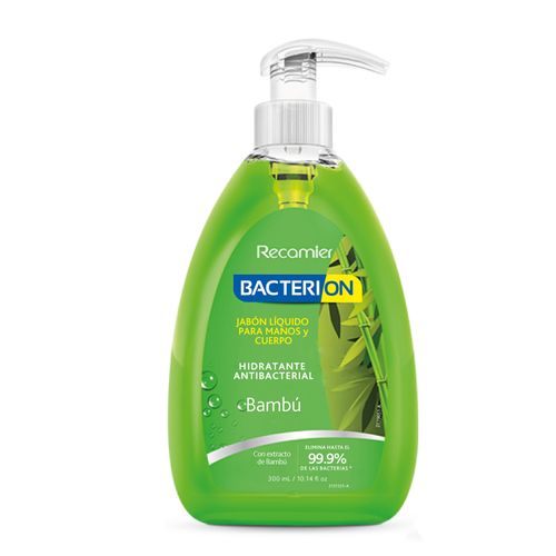 Jabón Líquido Antibacterial Bacterion Bambu 2 En 1 Valvula Frasco X 300 Ml Recamier