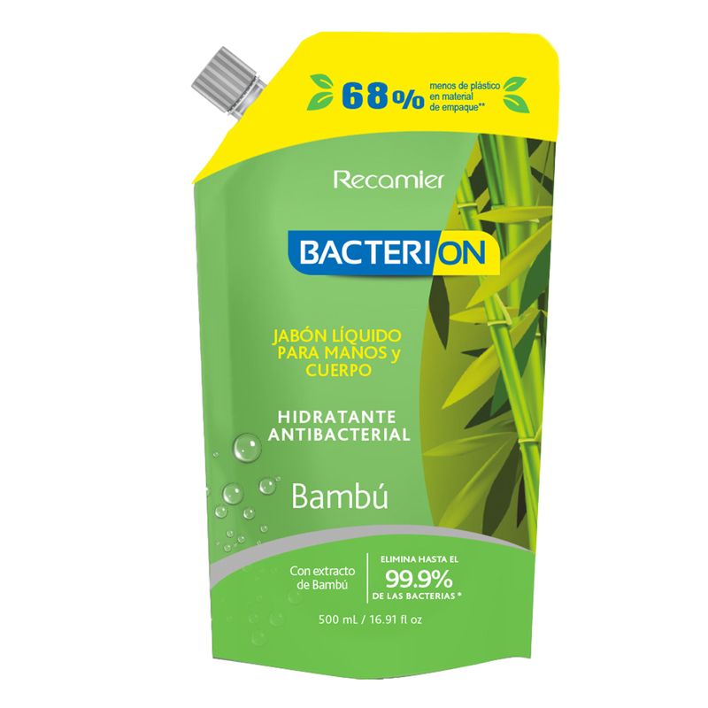 jabon-liquido-antibacterial-bacterion-2-en-1-bambu-doypack-x-500-ml-recamier