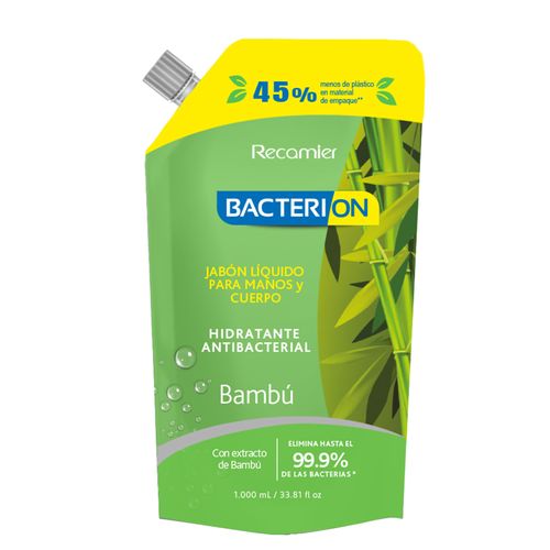 Jabón Líquido Antibacterial Bacterion 2 En 1 Bambu DoyPack X 1000 Ml Recamier
