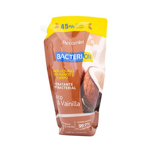 Jabón Líquido Antibacterial Bacterion Vainilla Coco Doypack X 1000 Ml Recamier