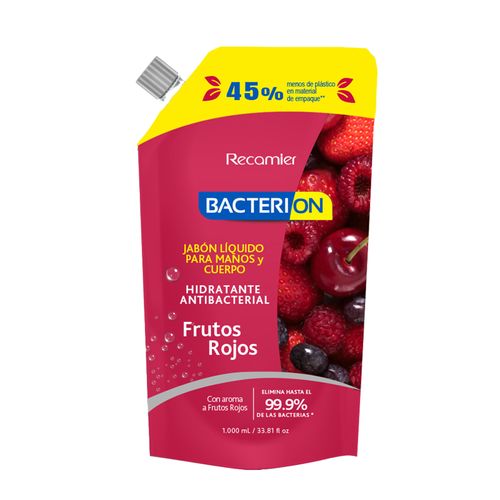 Jabón Líquido Antibacterial Bacterion Frutos Rojos Doypack X 1000 Ml Recamier