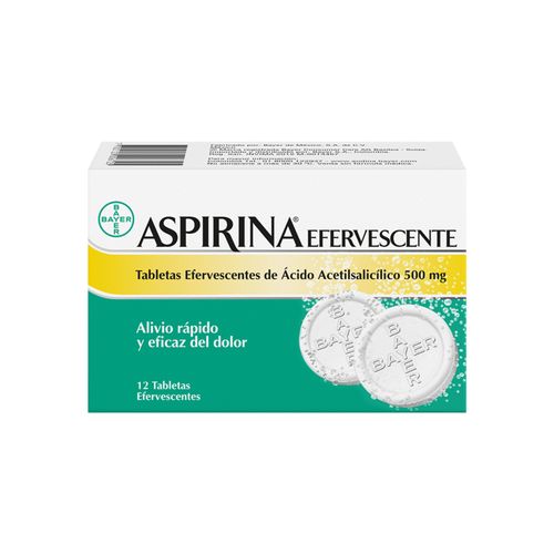 Aspirina Ácido Acetil Salicílico 500 Mg Caja X 12 Tabletas Efervescente Bayer